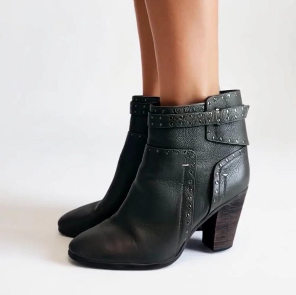 Vince Camuto Grey Leather Studded Ankle Booties Heeled Women’s Size 9M